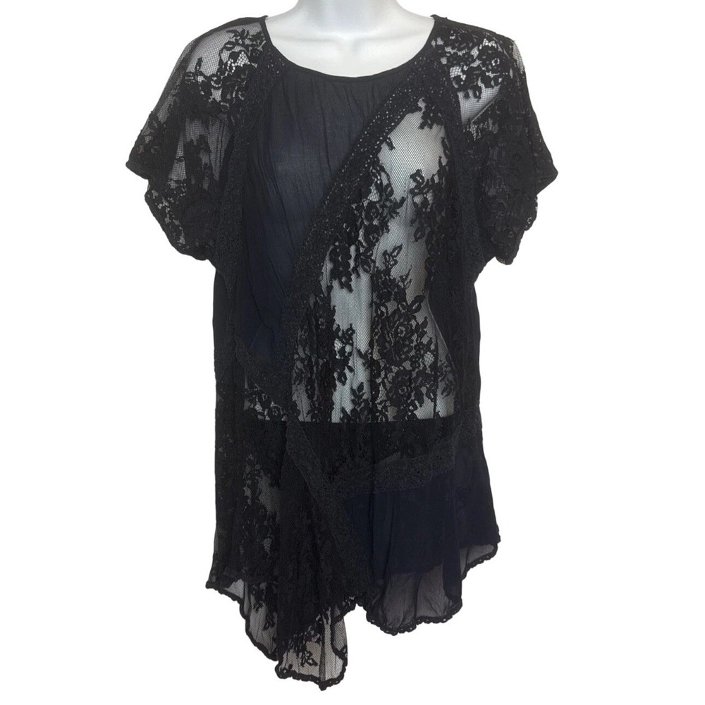 Karen Kane Womens XL Blouse Shirt Top Navy Blue XL Feminine Fairy‎ Asymmetrical